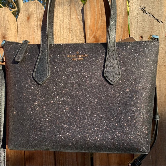 Kate spade NWT joeley glitter small black satchel - Picture 2 of 8